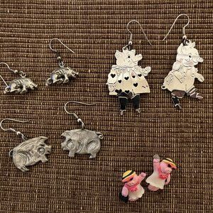 Piggy Earrings 2 pr. pewter earrings, 1 pr. sterling silver, and 1 pr. colorful